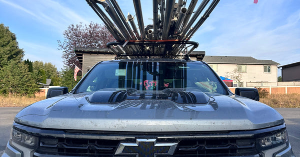 A thousand pounds of Yagi elements and booms on a truck rack, headed across Montana to KL9A's radio ranch