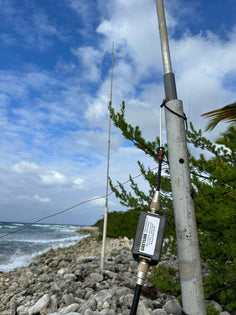 Vertical dipole array on the beach at ZF2B, Cayman Islands, pointed at Europe