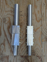 Load image into Gallery viewer, XL Tilt-Up Base for 2.25 inch legacy antennas beside the standard 2 inch Tilt-Up Base -- same tilt-over mechanism, sized larger