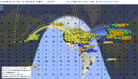 Map showing global contacts made by AF1RO with a Greyline flagpole antenna