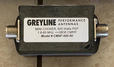 Greyline RF Choke, 500 Watt PEP, Mini Line Isolator, -35dB Common Mode Rejection 1-61 MHz